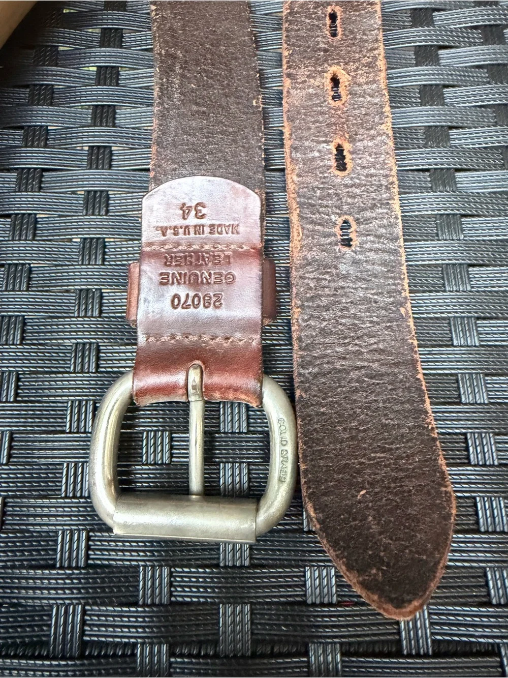 Vintage Abercrombie & Fitch Genuine Leather Belt Size 34 Made in USA Solid Brass